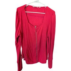 Soft Surroundings Long Sleeve Top XL Womens Red Zipper Front Square Neck Classic